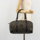 FENDI Zucca Canvas Boston Bag Brown Black Auth YKZ1193-22
