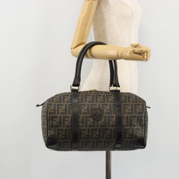 FENDI Zucca Canvas Boston Bag Brown Black Auth YKZ1193