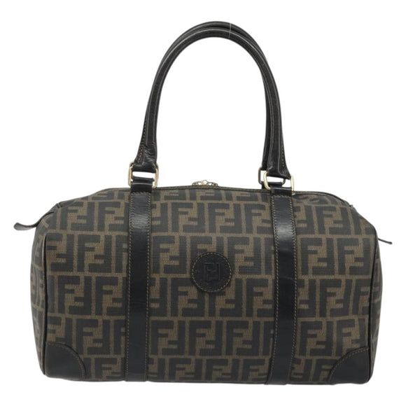 FENDI Zucca Canvas Boston Bag Brown Black Auth YKZ1193