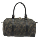 FENDI Zucca Canvas Boston Bag Brown Black Auth YKZ1193-2