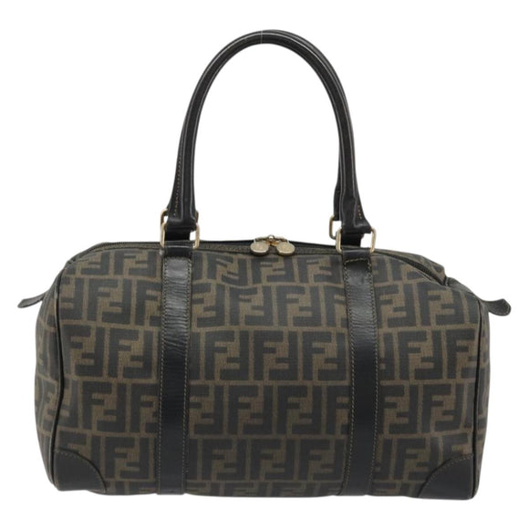 FENDI Zucca Canvas Boston Bag Brown Black Auth YKZ1193