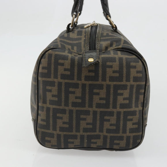 FENDI Zucca Canvas Boston Bag Brown Black Auth YKZ1193