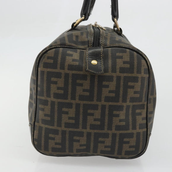 FENDI Zucca Canvas Boston Bag Brown Black Auth YKZ1193