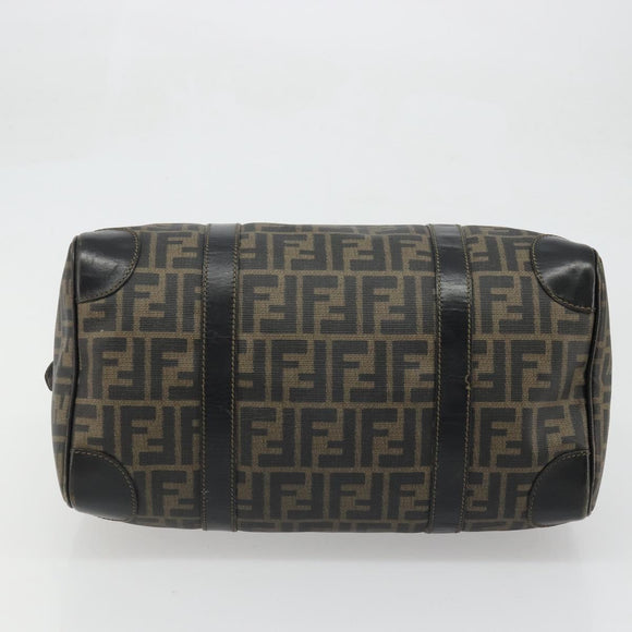 FENDI Zucca Canvas Boston Bag Brown Black Auth YKZ1193