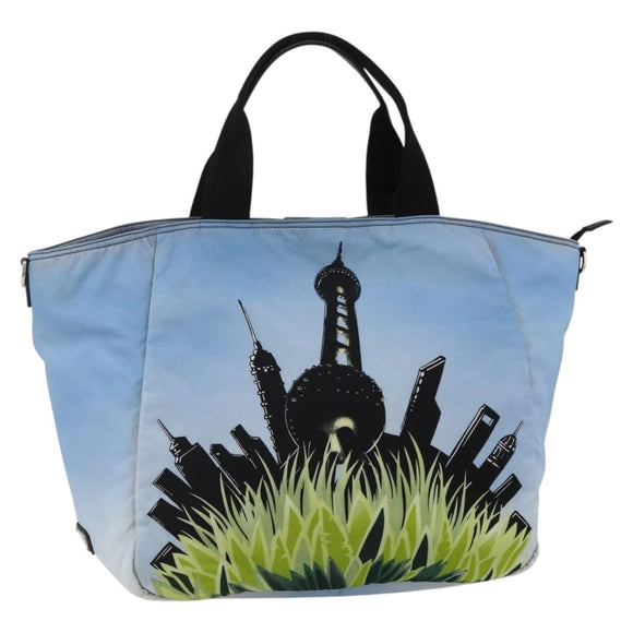 PRADA Tote Bag Nylon Blue Silver Auth YKZ1197