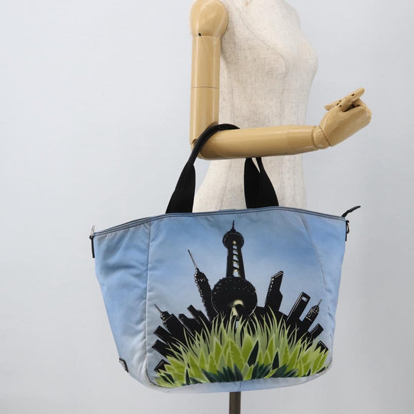PRADA Tote Bag Nylon Blue Silver Auth YKZ1197