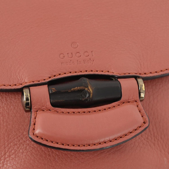 GUCCI Bamboo Shoulder Bag Leather Pink Gold Auth YKZ1198V