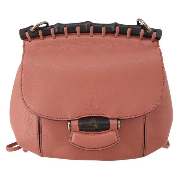 GUCCI Bamboo Shoulder Bag Leather Pink Gold Auth YKZ1198V