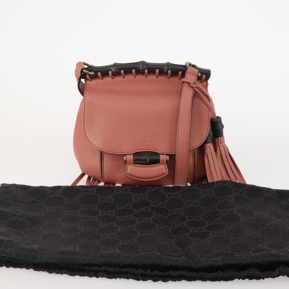 GUCCI Bamboo Shoulder Bag Leather Pink Gold Auth YKZ1198V