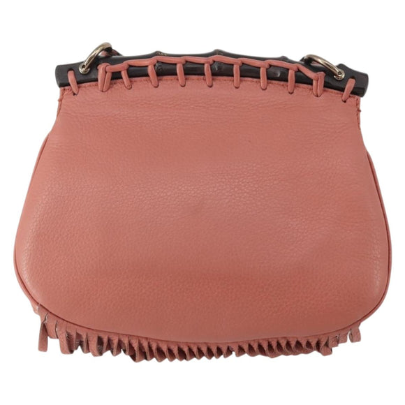 GUCCI Bamboo Shoulder Bag Leather Pink Gold Auth YKZ1198V