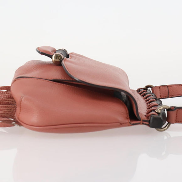 GUCCI Bamboo Shoulder Bag Leather Pink Gold Auth YKZ1198V