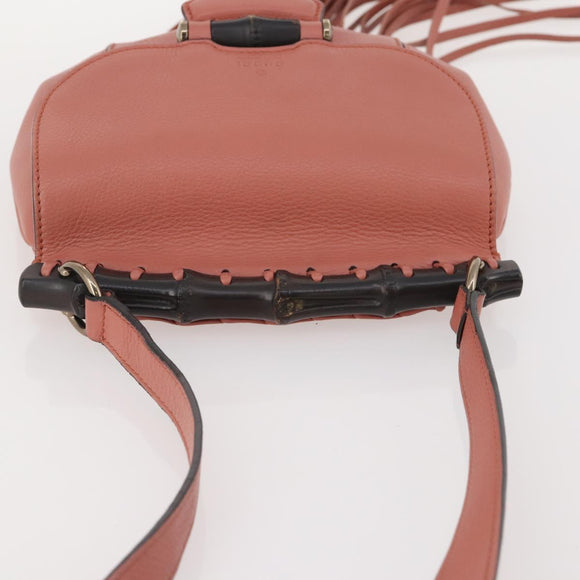 GUCCI Bamboo Shoulder Bag Leather Pink Gold Auth YKZ1198V