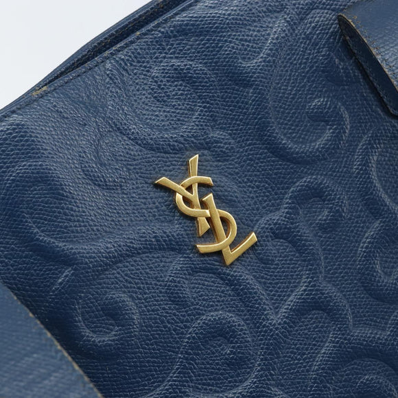 SAINT LAURENT Tote Bag Leather Blue Gold Auth YKZ120