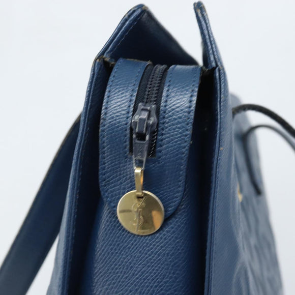 SAINT LAURENT Tote Bag Leather Blue Gold Auth YKZ120