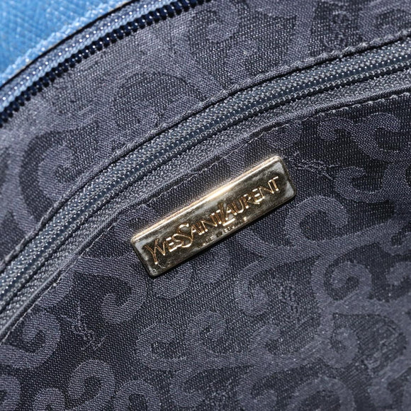 SAINT LAURENT Tote Bag Leather Blue Gold Auth YKZ120