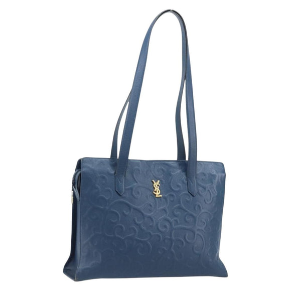 SAINT LAURENT Tote Bag Leather Blue Gold Auth YKZ120