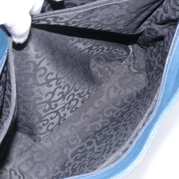 SAINT LAURENT Tote Bag Leather Blue Gold Auth YKZ120