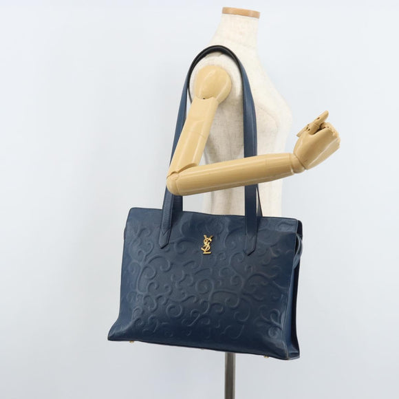 SAINT LAURENT Tote Bag Leather Blue Gold Auth YKZ120
