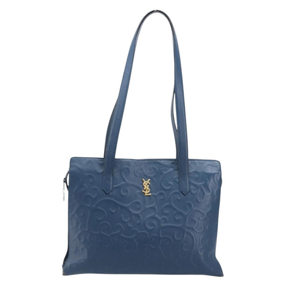 SAINT LAURENT Tote Bag Leather Blue Gold Auth YKZ120