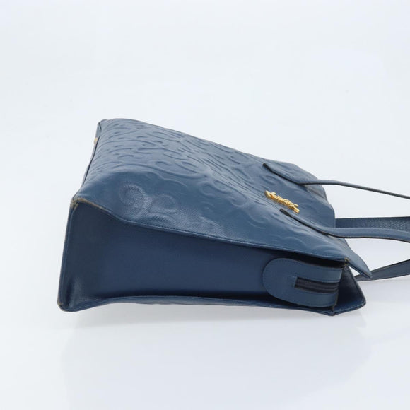 SAINT LAURENT Tote Bag Leather Blue Gold Auth YKZ120