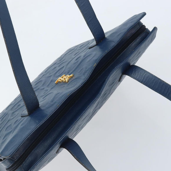 SAINT LAURENT Tote Bag Leather Blue Gold Auth YKZ120