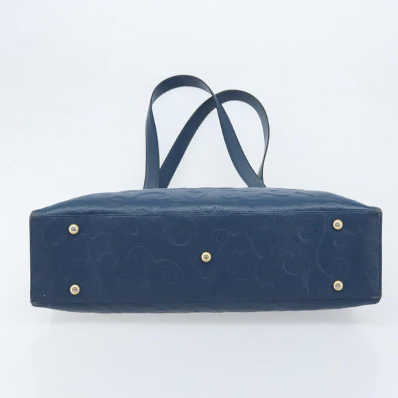SAINT LAURENT Tote Bag Leather Blue Gold Auth YKZ120