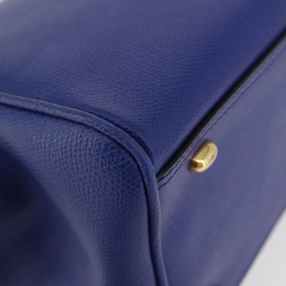 CELINE Hand Bag Leather Blue Gold Auth YKZ1208