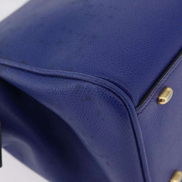 CELINE Hand Bag Leather Blue Gold Auth YKZ1208