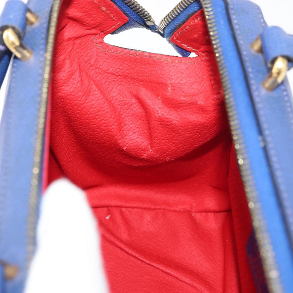 CELINE Hand Bag Leather Blue Gold Auth YKZ1208