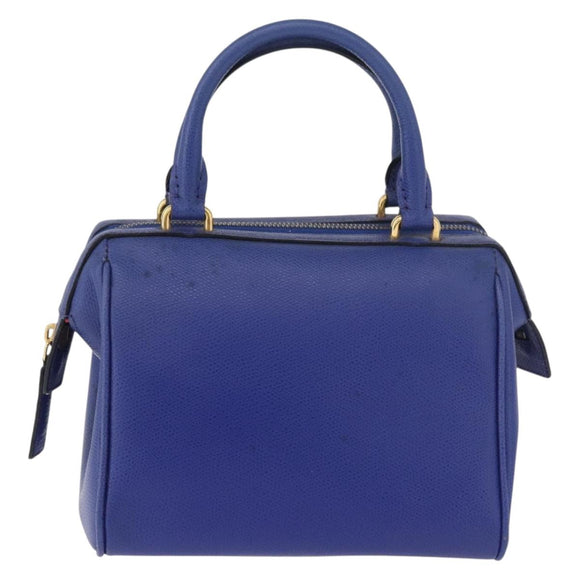 CELINE Hand Bag Leather Blue Gold Auth YKZ1208