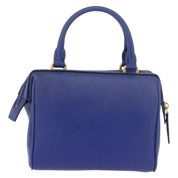 CELINE Hand Bag Leather Blue Gold Auth YKZ1208