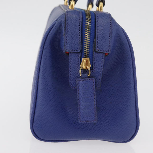 CELINE Hand Bag Leather Blue Gold Auth YKZ1208