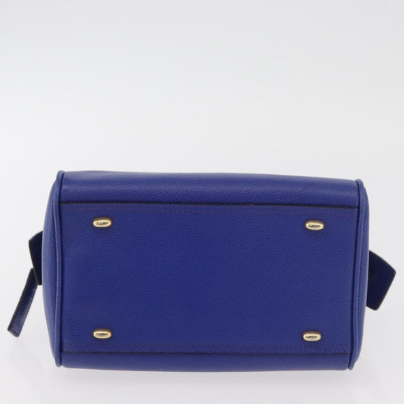 CELINE Hand Bag Leather Blue Gold Auth YKZ1208