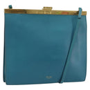 CELINE Mini Clasp Shoulder Bag Leather Blue Gold Auth YKZ1215A-1