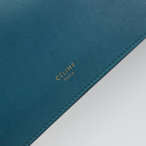 CELINE Mini Clasp Shoulder Bag Leather Blue Gold Auth YKZ1215A