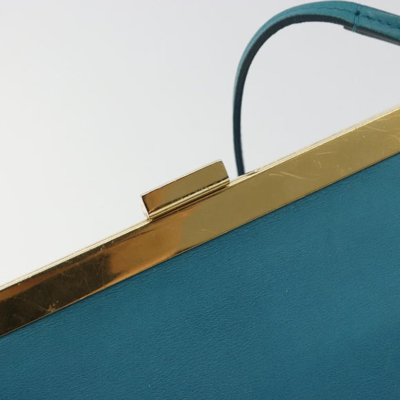 CELINE Mini Clasp Shoulder Bag Leather Blue Gold Auth YKZ1215A