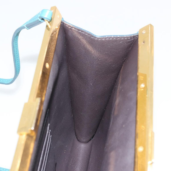 CELINE Mini Clasp Shoulder Bag Leather Blue Gold Auth YKZ1215A