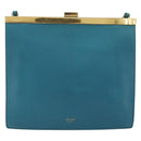 CELINE Mini Clasp Shoulder Bag Leather Blue Gold Auth YKZ1215A-2