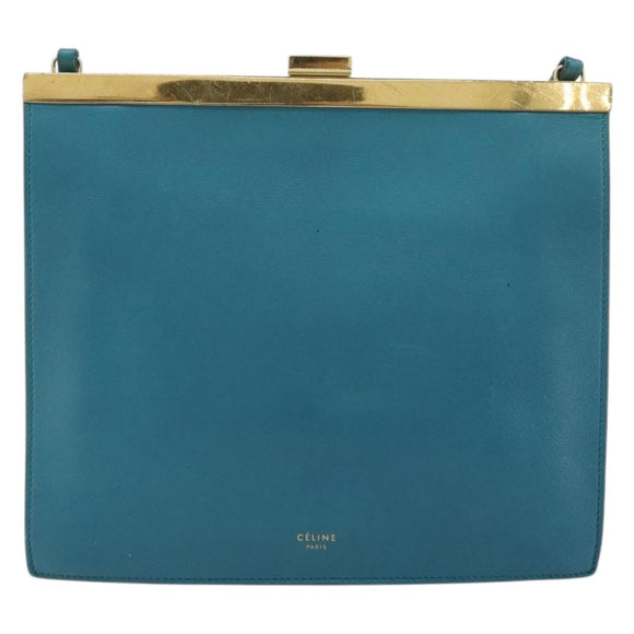 CELINE Mini Clasp Shoulder Bag Leather Blue Gold Auth YKZ1215A