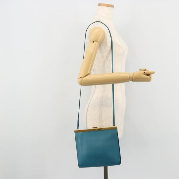 CELINE Mini Clasp Shoulder Bag Leather Blue Gold Auth YKZ1215A