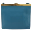 CELINE Mini Clasp Shoulder Bag Leather Blue Gold Auth YKZ1215A-3