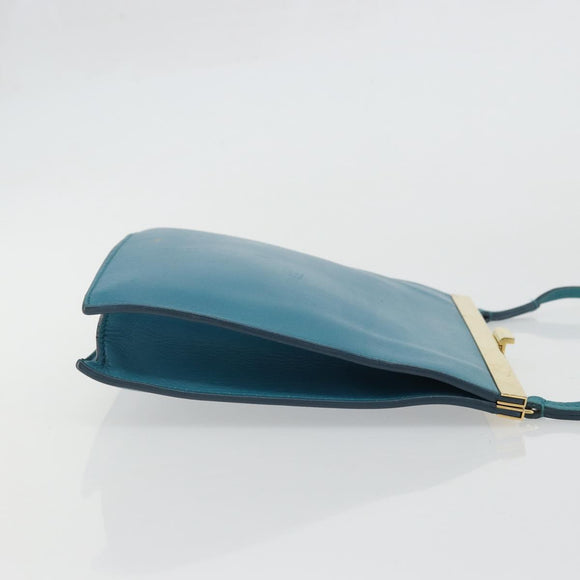 CELINE Mini Clasp Shoulder Bag Leather Blue Gold Auth YKZ1215A