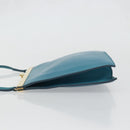 CELINE Mini Clasp Shoulder Bag Leather Blue Gold Auth YKZ1215A-5