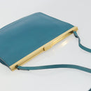 CELINE Mini Clasp Shoulder Bag Leather Blue Gold Auth YKZ1215A-6