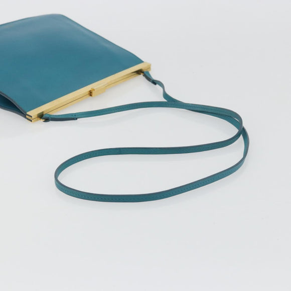 CELINE Mini Clasp Shoulder Bag Leather Blue Gold Auth YKZ1215A