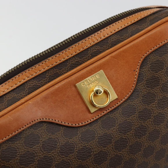 CELINE Macadam Canvas Shoulder Bag PVC Leather Brown Gold Auth YKZ1219