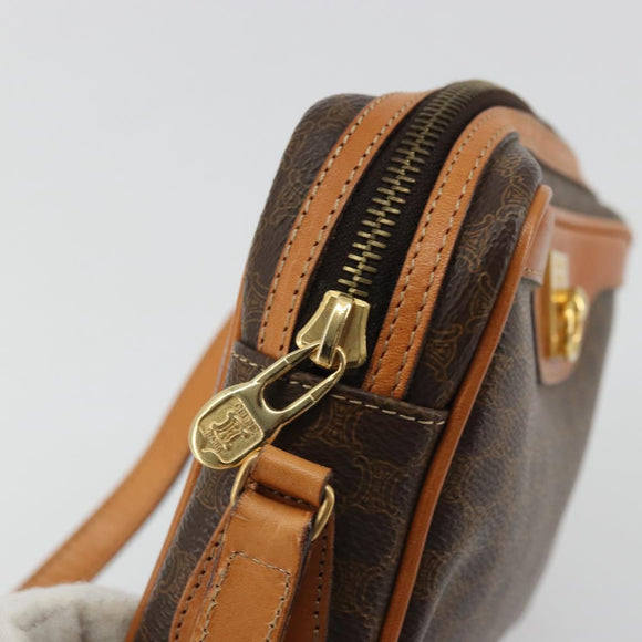 CELINE Macadam Canvas Shoulder Bag PVC Leather Brown Gold Auth YKZ1219