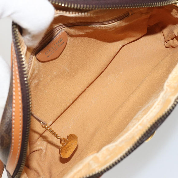 CELINE Macadam Canvas Shoulder Bag PVC Leather Brown Gold Auth YKZ1219
