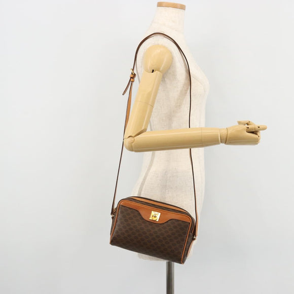 CELINE Macadam Canvas Shoulder Bag PVC Leather Brown Gold Auth YKZ1219