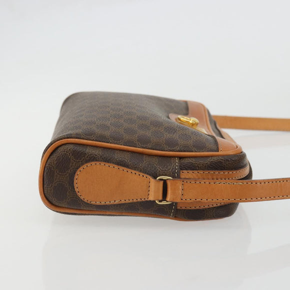 CELINE Macadam Canvas Shoulder Bag PVC Leather Brown Gold Auth YKZ1219